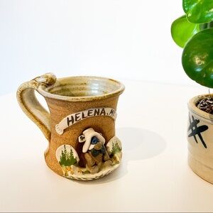 HANDMADE Helena Montana Artisan Studio Pottery Mug Sculptural Design Collectible